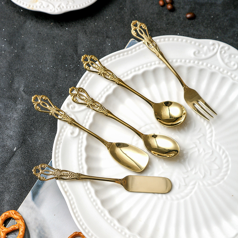 雕花鏤空不鏽鋼咖啡攪拌勺甜品勺