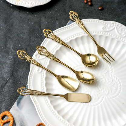 雕花鏤空不鏽鋼咖啡攪拌勺甜品勺