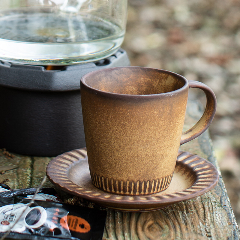 日式粗陶窑变手工咖啡杯