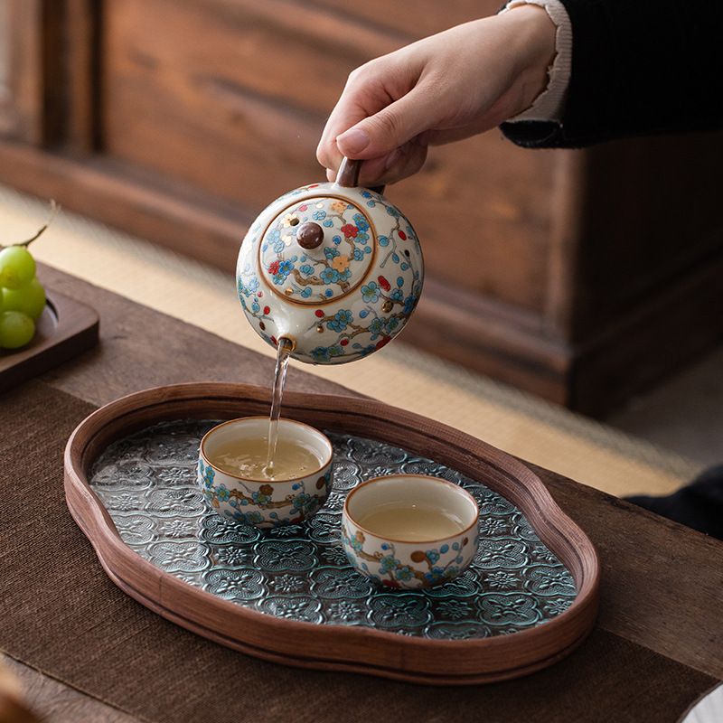 金梅西施壺滿花陶瓷描金壺琺瑯彩茶具