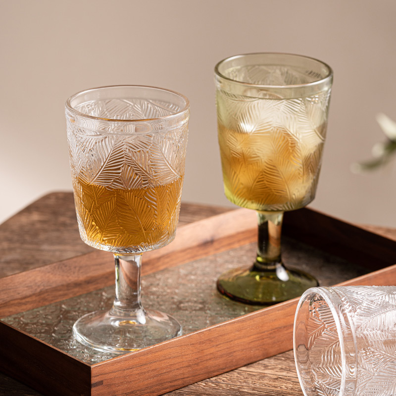 立體葉紋復古浮雕高腳杯