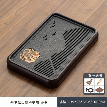 中式茶盤家用實木仿烏金石干泡小茶台