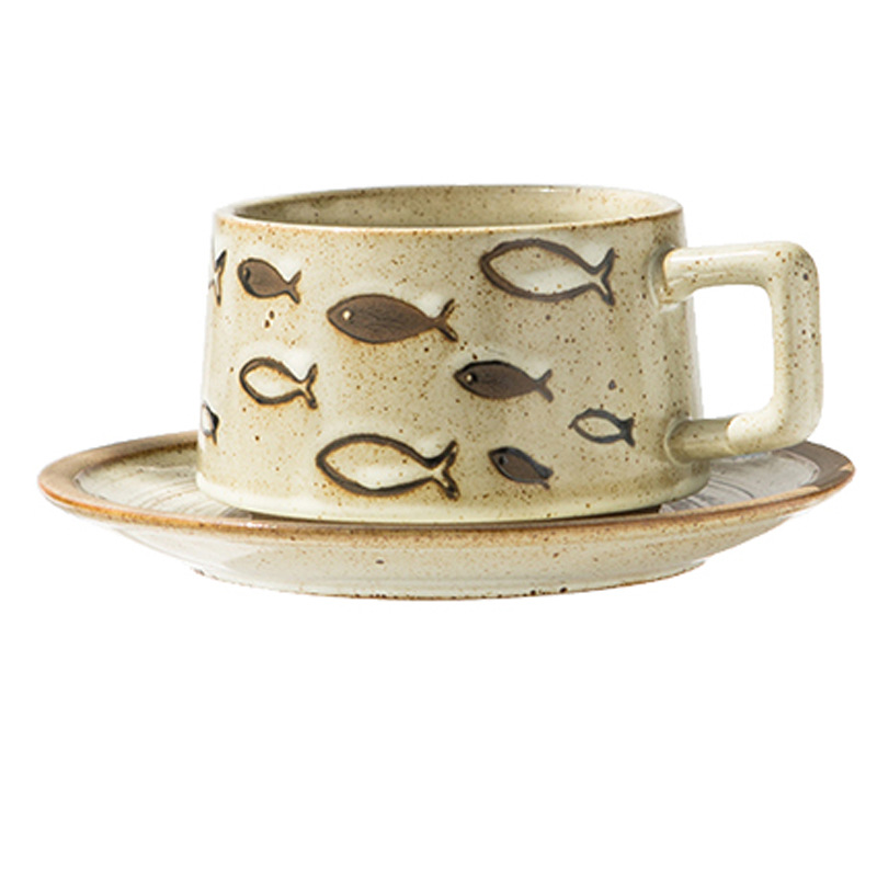日式復古魚趣咖啡杯碟套裝