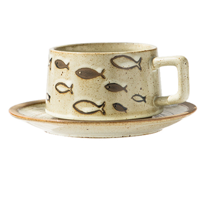 日式復古魚趣咖啡杯碟套裝