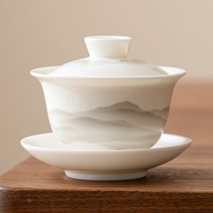 羊脂玉蓋碗功夫茶具泡茶碗