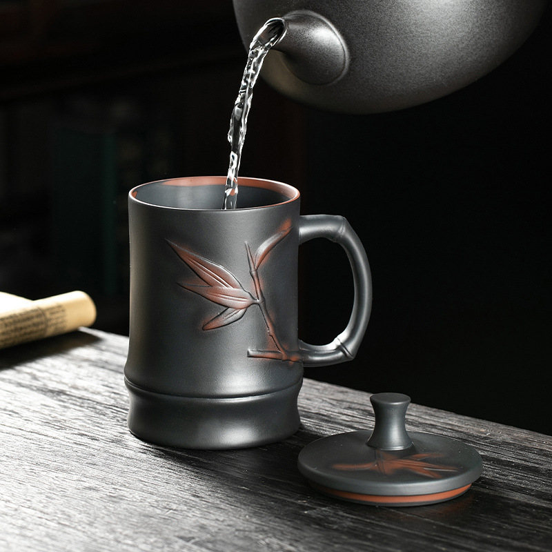 紫陶茶趣竹節茶杯