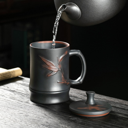 紫陶茶趣竹節茶杯