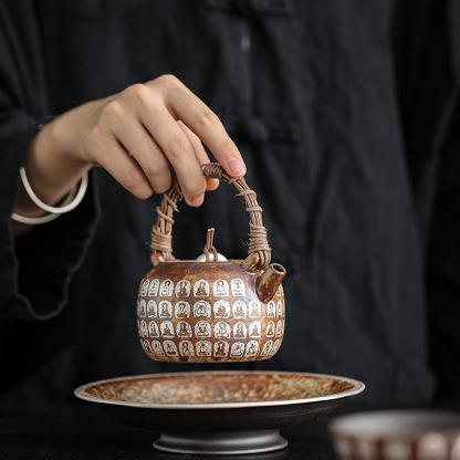 萬佛復古蟬翼藤編提梁壺