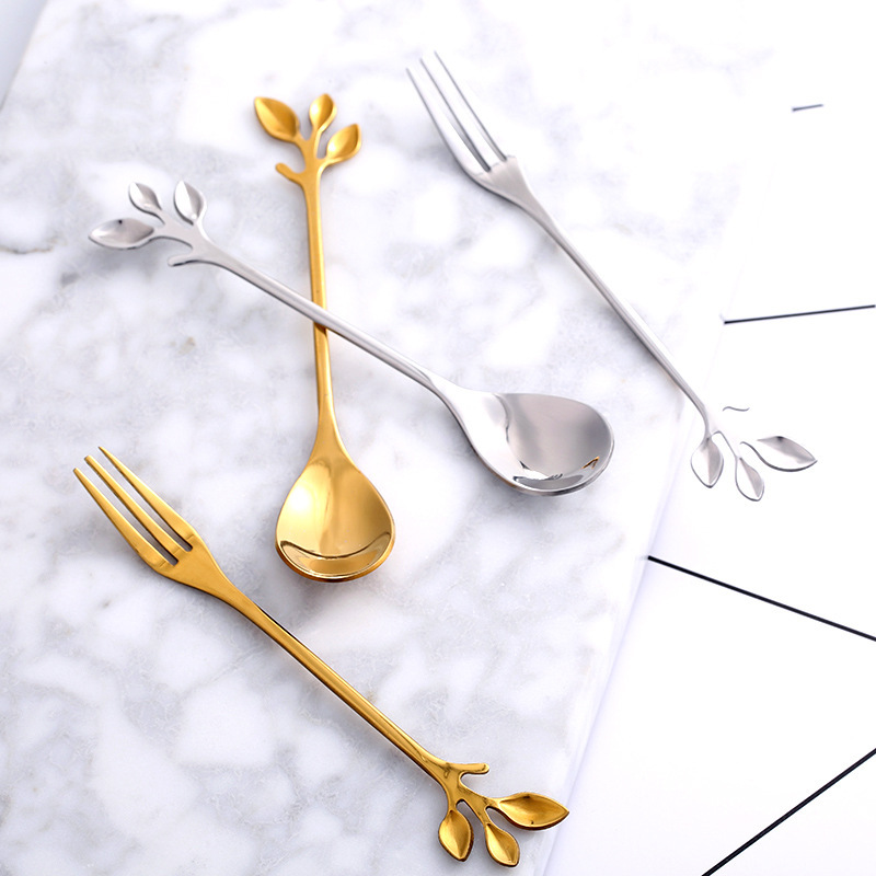 家用創意樹葉甜品勺咖啡勺