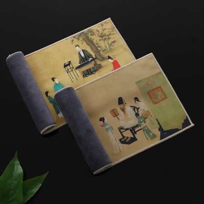 麂皮絨高檔茶巾復古彩繪茶墊