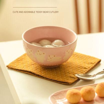 可愛小熊釉下彩陶瓷飯碗套裝