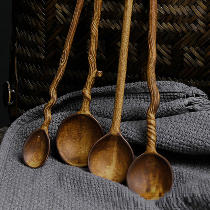 復古陶瓷創意樹枝陶瓷長柄咖啡攪拌勺