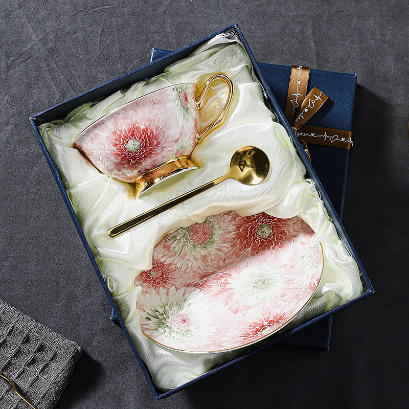 高顏值輕奢小眾骨瓷咖啡杯碟套裝