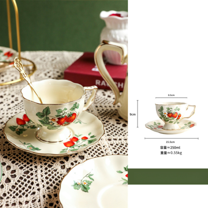 法式復古奶油色野草莓陶瓷咖啡杯碟