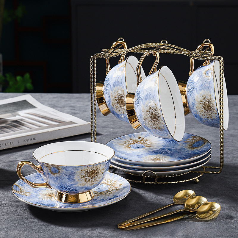 高顏值輕奢小眾骨瓷咖啡杯碟套裝