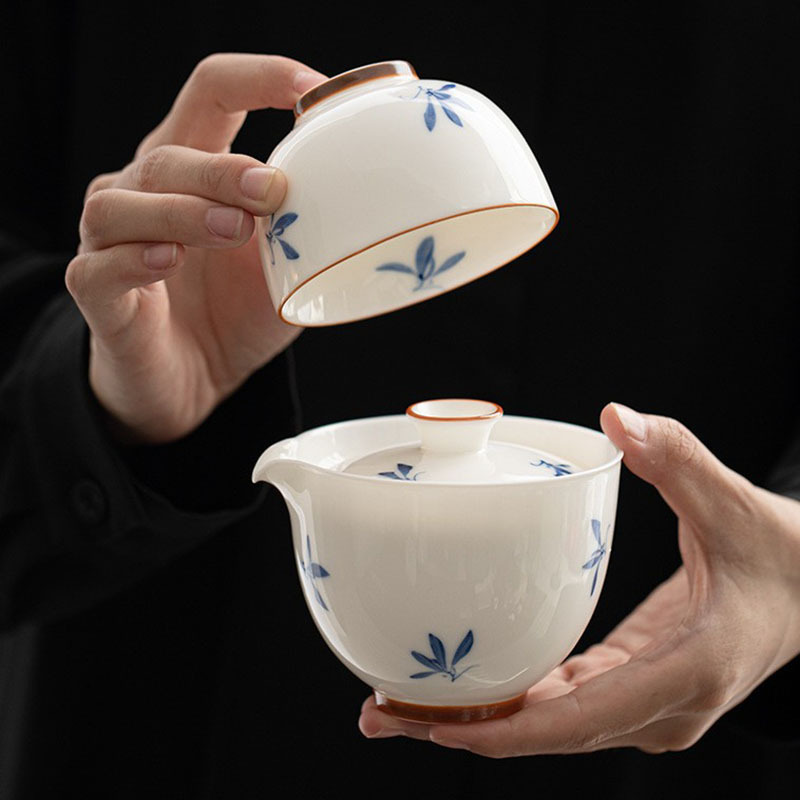 釉下手繪蝴蝶蘭花快客杯