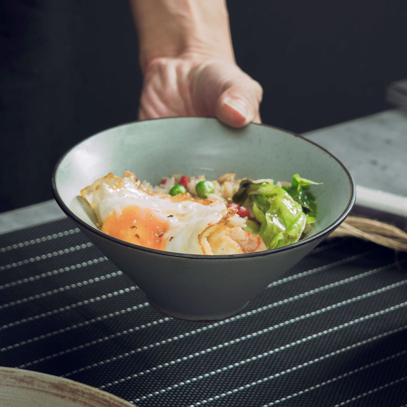 日式手工粗陶斗笠碗