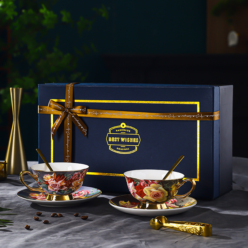 玫瑰歐式骨瓷咖啡杯杯碟套裝