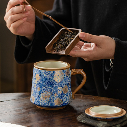 繁花龍柄辦公杯高顏值馬克杯