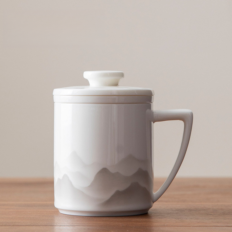 羊脂玉水墨辦公杯