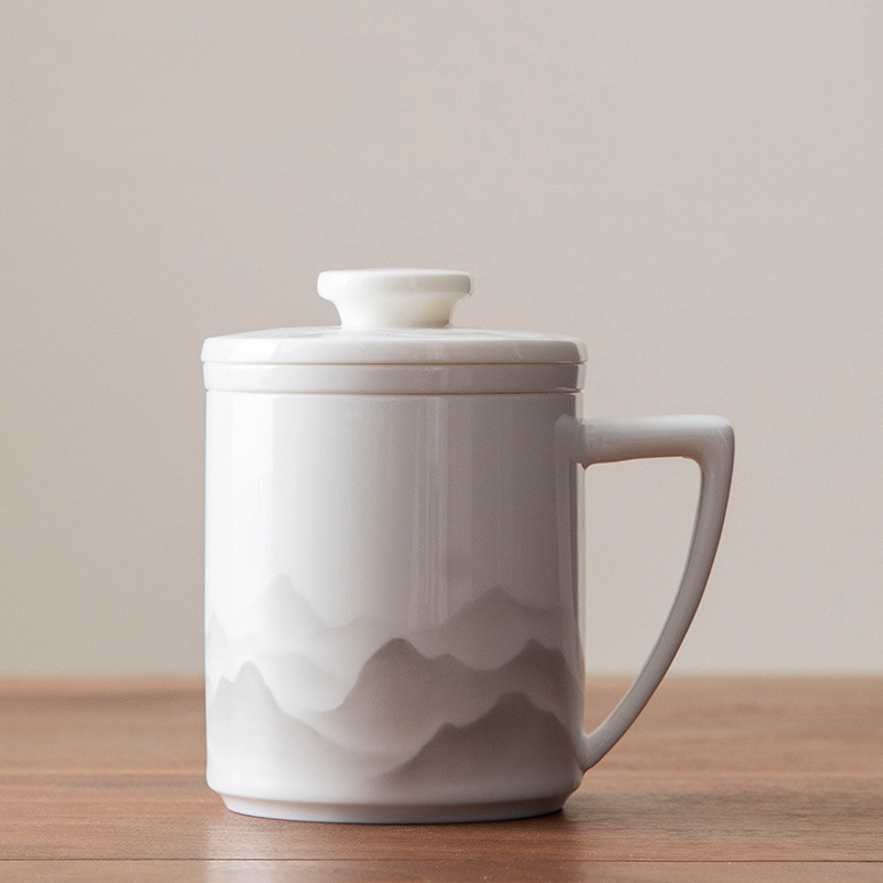 羊脂玉水墨辦公杯