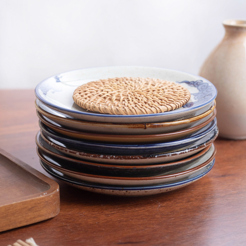 釉下彩復古風陶瓷茶點盤