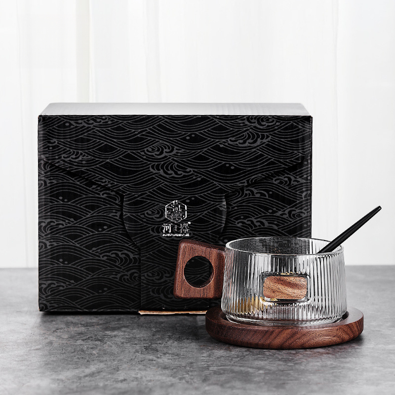 胡桃木柄咖啡杯碟套裝