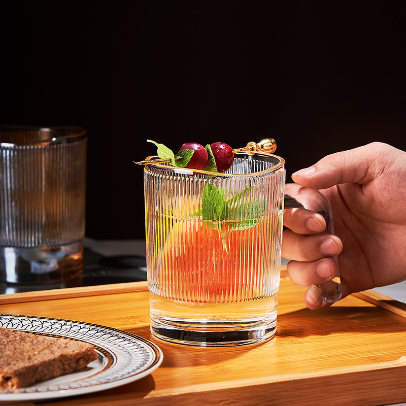 簡約豎條紋玻璃咖啡杯