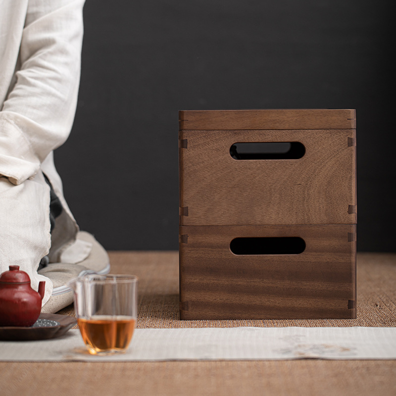 胡桃木雙層收納盒