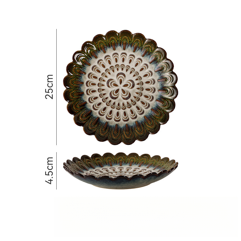 日式窯變陶瓷花瓣盤