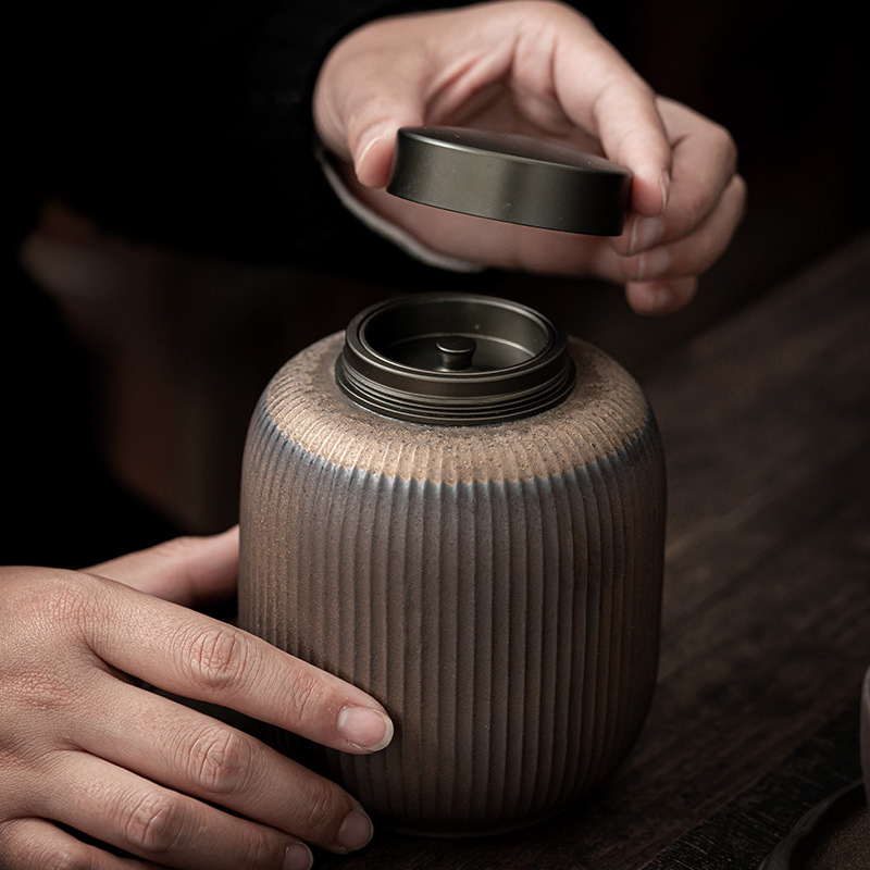 復古仿柴燒陶瓷茶葉罐