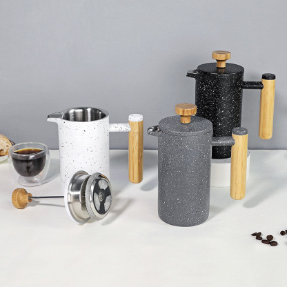 新款水墨風雙層304不銹鋼法壓壺