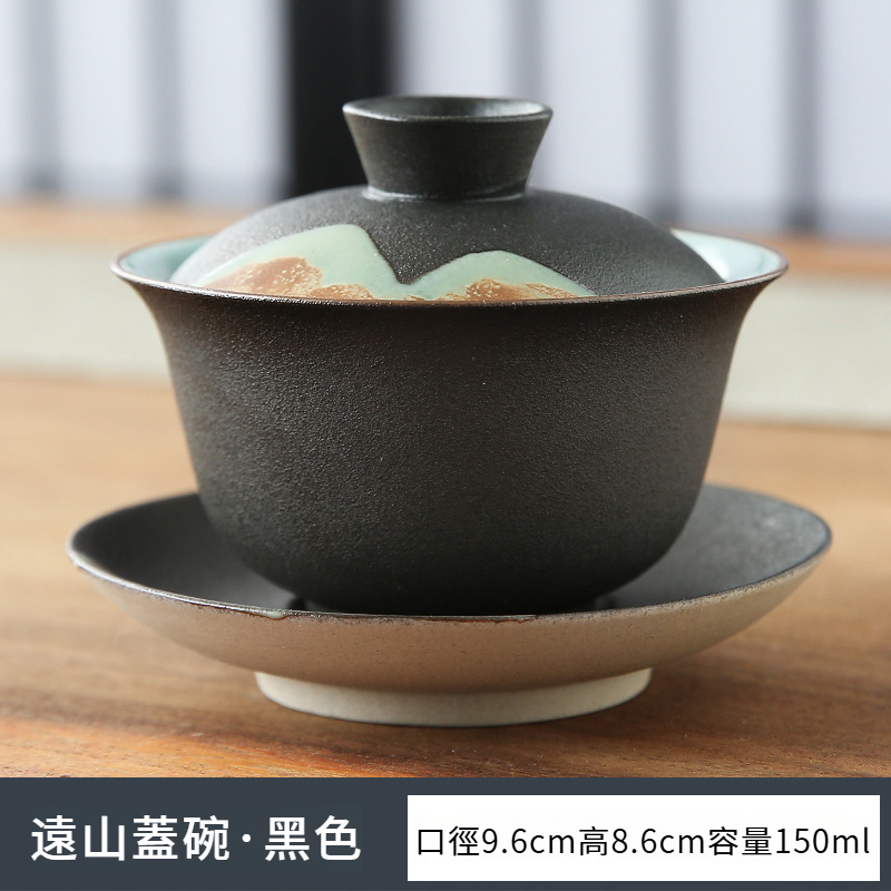 日式手繪陶瓷三才蓋碗