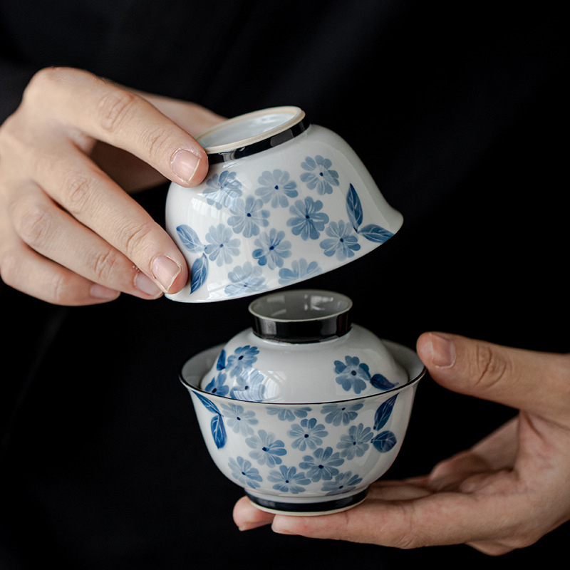 手繪旅行茶具一人飲蓋碗戶外快客杯