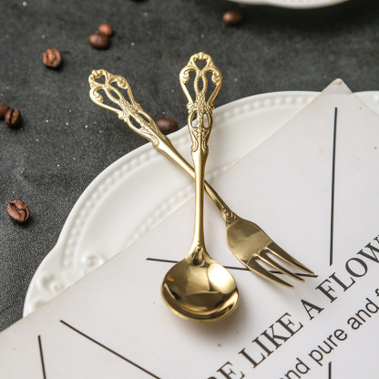 雕花鏤空不鏽鋼咖啡攪拌勺甜品勺