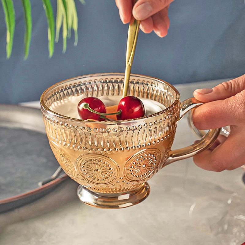 歐式浮雕太陽花早餐咖啡杯