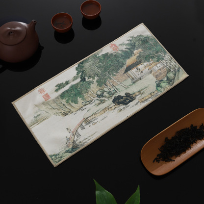 麂皮絨高檔茶巾復古彩繪茶墊