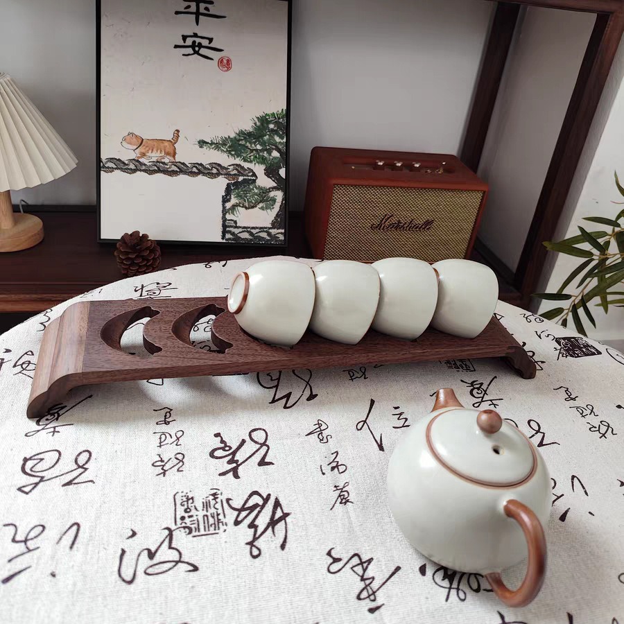胡桃木笑口茶杯瀝水架收納架