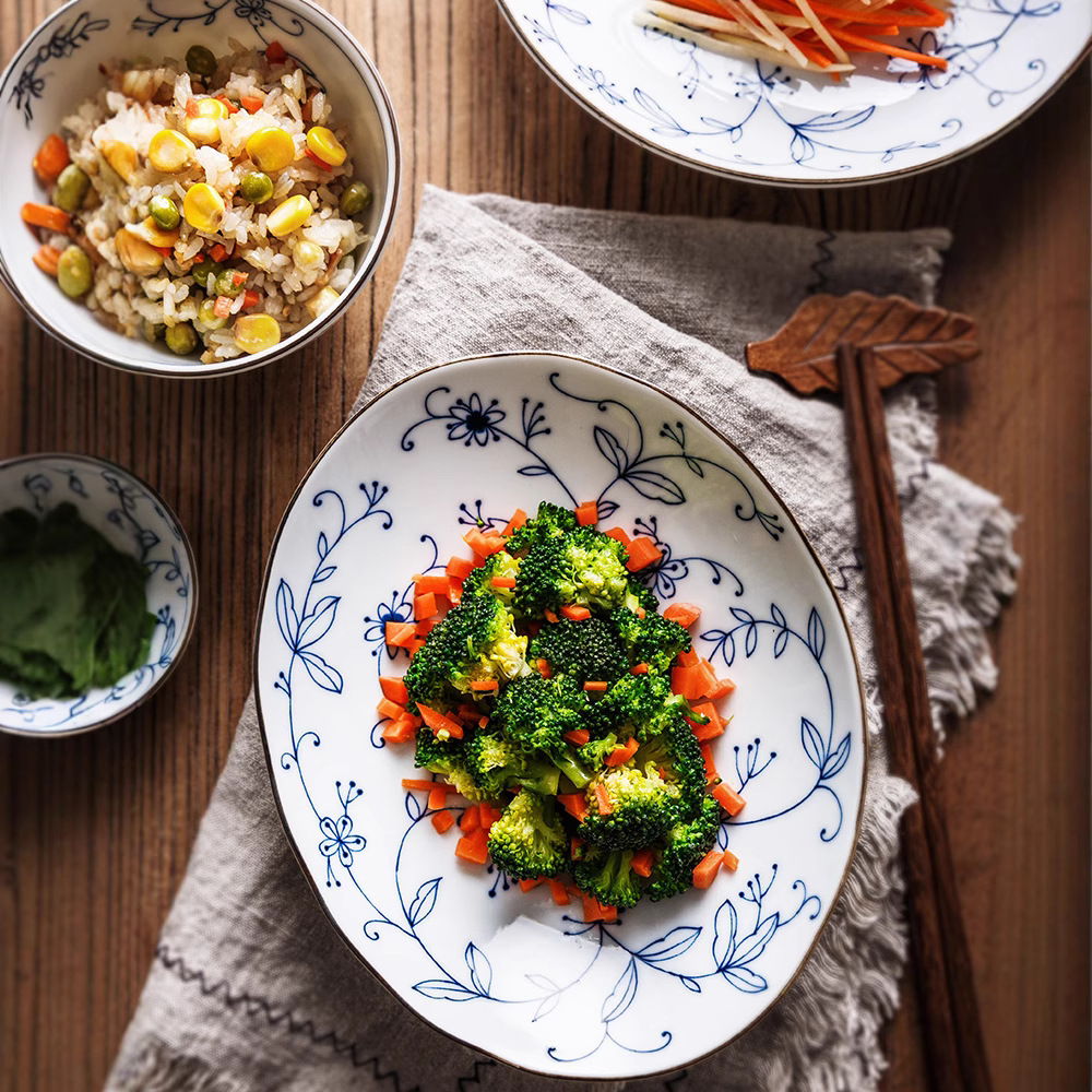 日本輕量瓷線唐草碗碟