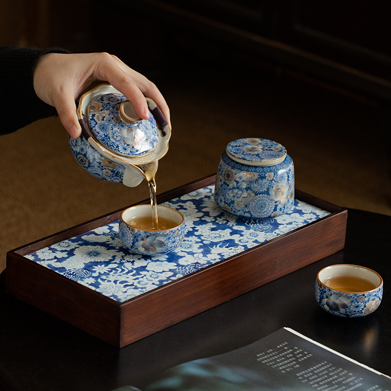 繁花汝窯茶具套裝