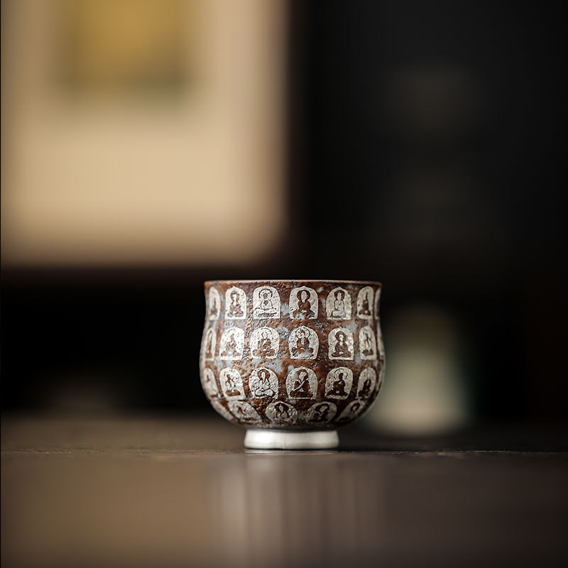 中式禪意茶杯萬佛鎏銀品茗杯