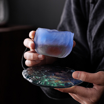 日式冰川藍綠清酒杯茶杯琉璃杯