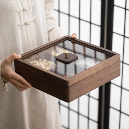 胡桃木可疊加帶蓋乾果收納盒