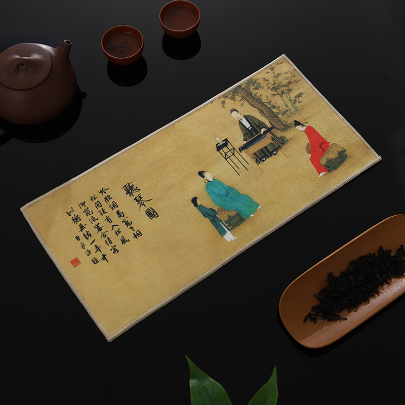 麂皮絨高檔茶巾復古彩繪茶墊