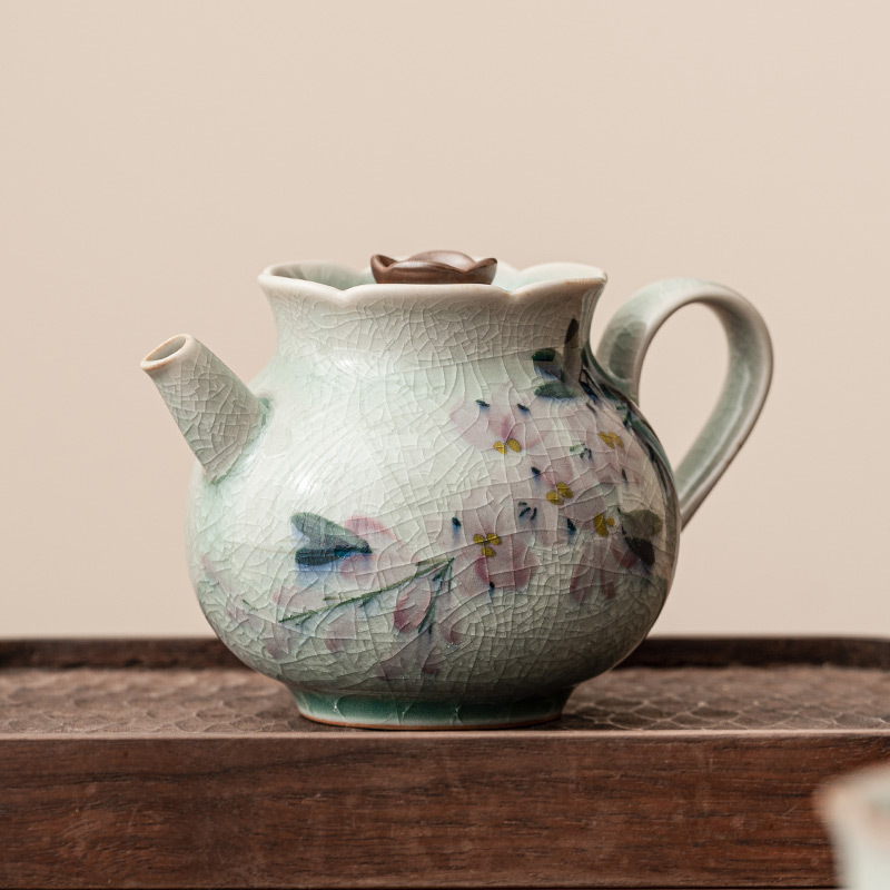 冰花手繪玉蘭花茶壺
