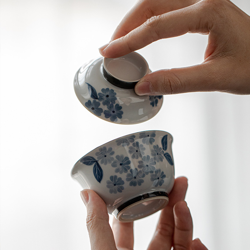 手繪旅行茶具一人飲蓋碗戶外快客杯