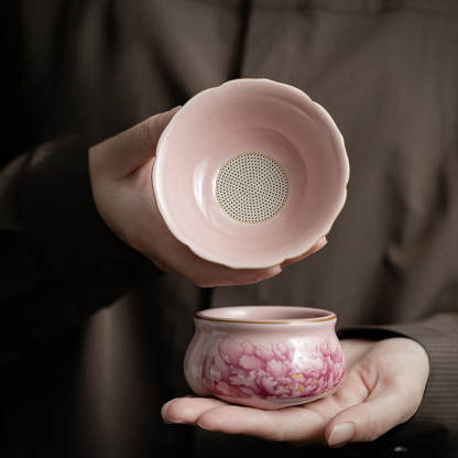 粉汝牡丹陶瓷茶漏組