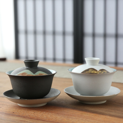 日式手繪陶瓷三才蓋碗