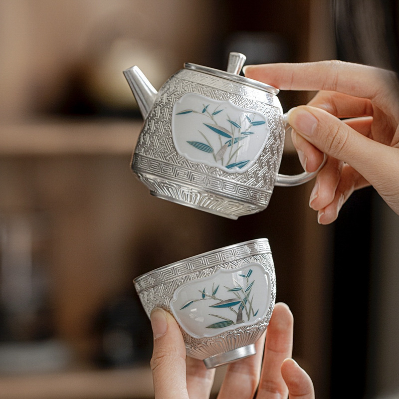 鎏銀竹子茶壺泡茶壺
