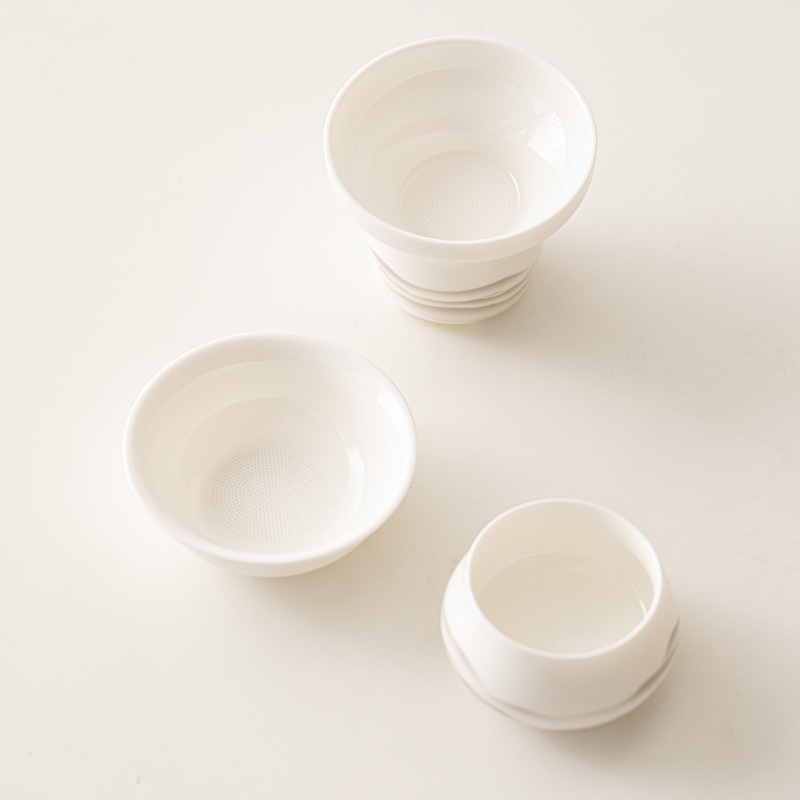 羊脂玉白瓷茶漏全瓷茶水分離器